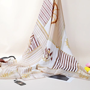 Spring new striped ladies scarf emulation silk satin navy wheel shawl travel scarf fashion beach towel