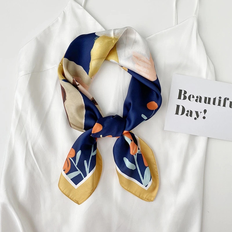 Original Spring Autumn New Digital Printing Small Square Scarf Korean Western Fashion Thin Silk Scarf Women