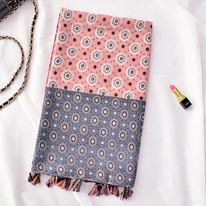 New Spring Summer Travel Ethnic Scarf Geometric Pattern Color Matching Twill Cotton Beach Towel Cotton Linen Scarf