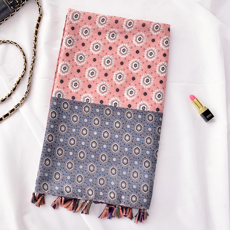 New Spring Summer Travel Ethnic Scarf Geometric Pattern Color Matching Twill Cotton Beach Towel Cotton Linen Scarf
