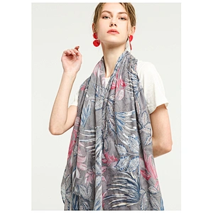 2021 Style Satin Printed Fallen Leaves Bronzing Cotton Scarf Spring Autumn All-Match Pattern Scarf