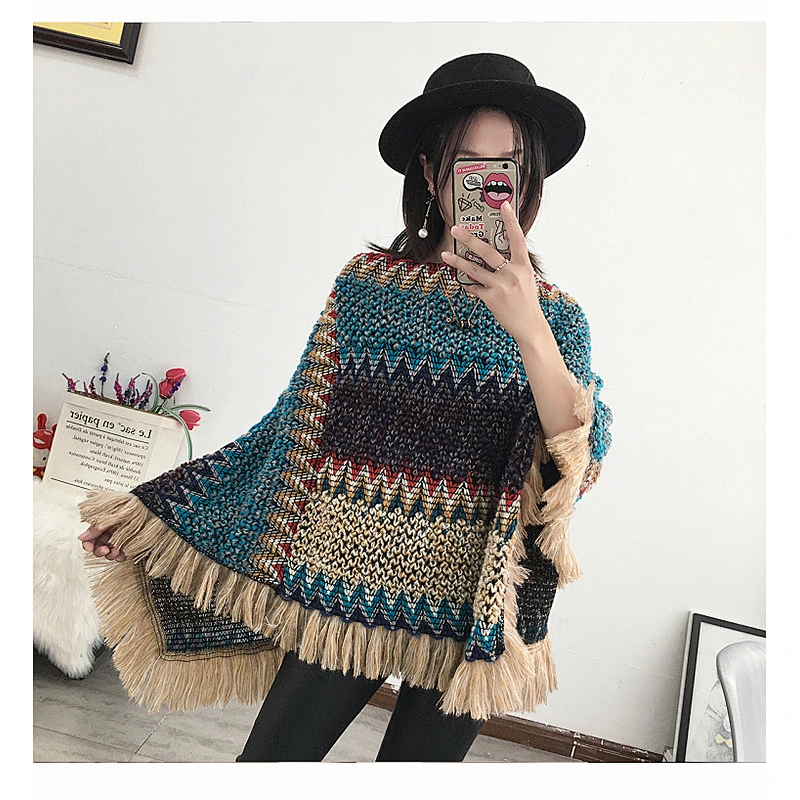 National Shawl Knitted Spring Summer Hedging Mohair Fringed Scarf Women Casual Long Shawl