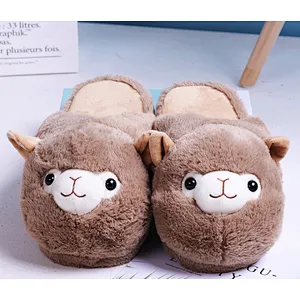 Soft Plush Alpaca Cotton Slippers Women Children Girl Indoor Warm Slippers House Anti-Slip Winter Slipper