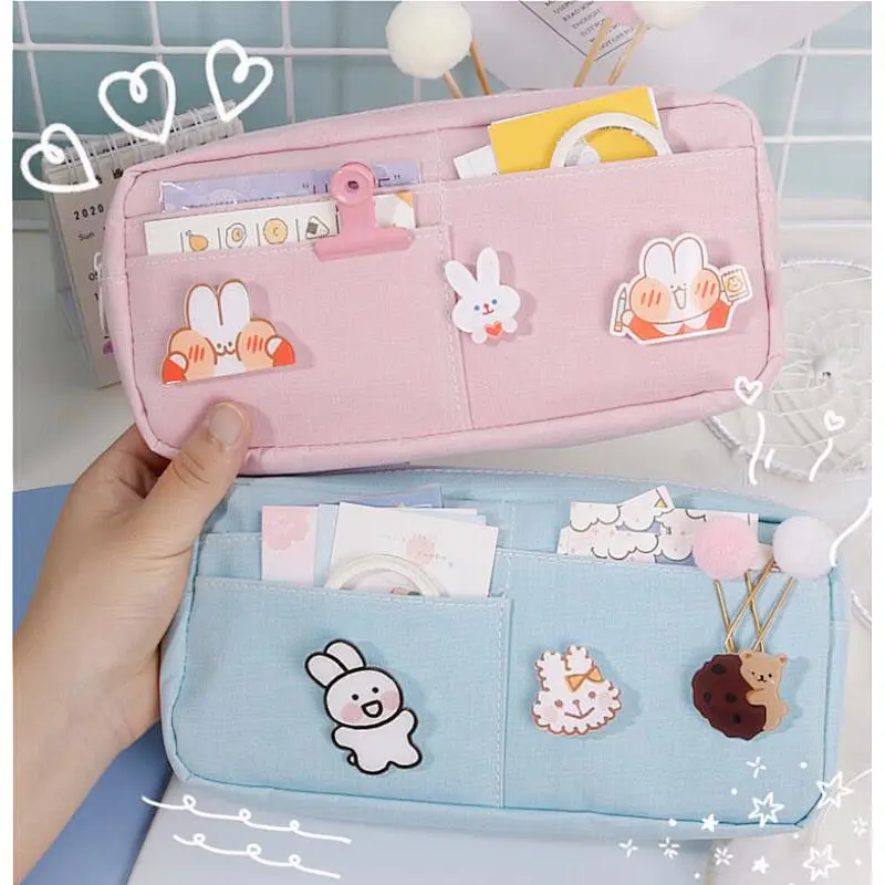 Ins Girl Pencil Case Korean School Pupils Creative Small Cartoon Rabbit Stationery Bag
