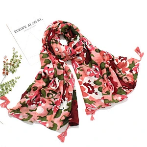 Floral print large air conditioning shawl lady winter cotton linen scarf scarves shawls fashion