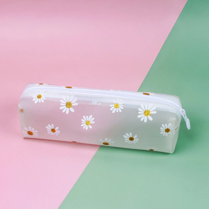 Small Daisy Large Capacity Pencil Case Simple Transparent TPV Girl Cosmetics Daisy Storage Bag Student Pencil Case