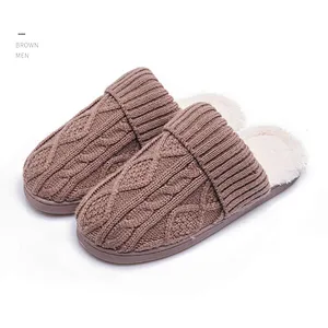 Male Autumn Winter Thick-Soled Cotton Slippers Female Home Couple Household Woolen Yarn Indoor Warm Cotton Slippers