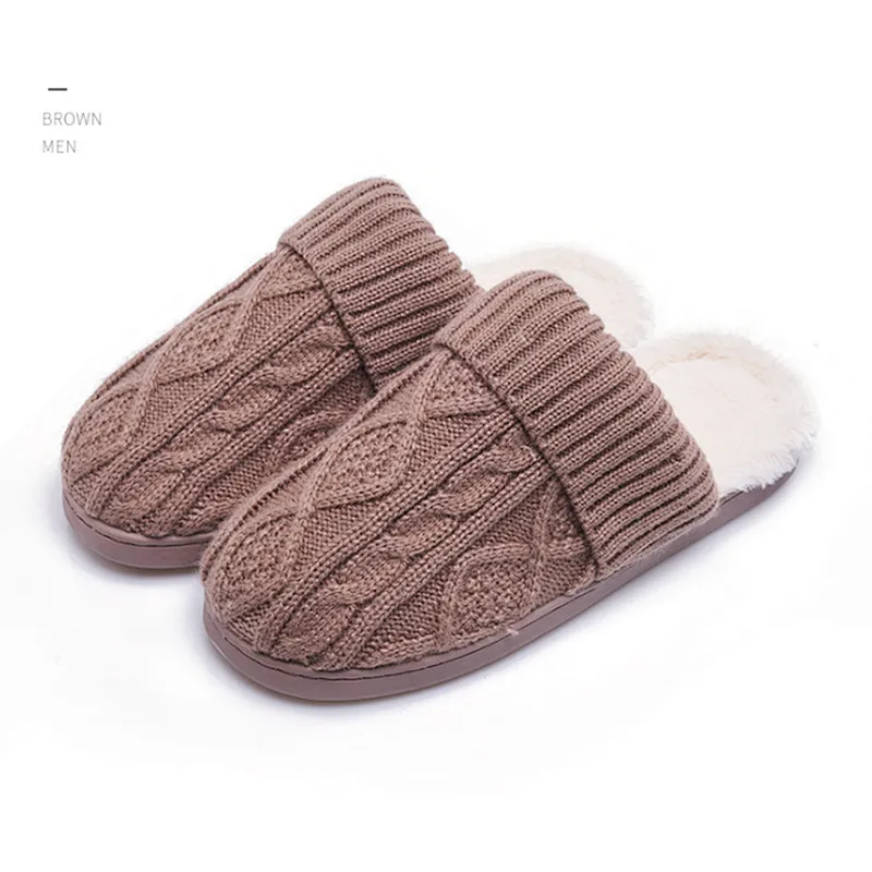 Male Autumn Winter Thick-Soled Cotton Slippers Female Home Couple Household Woolen Yarn Indoor Warm Cotton Slippers