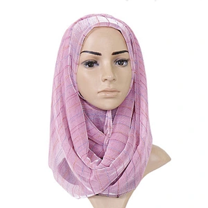 Elastic gold thread braided striped sunscreen shawl muslim wholesale women polyester scarf hijab
