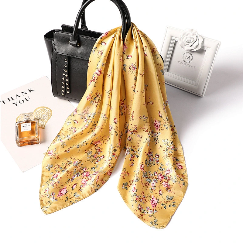 Spring and summer new fashion female scarves wild small floral printed scarves simulation silk satin square scarf