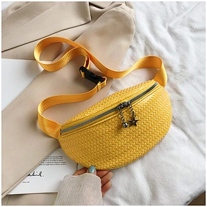 New Fashion Women'S Sports Waist Bag Korean Geometric Pattern PU Solid Color Shoulder Crossbody Bag