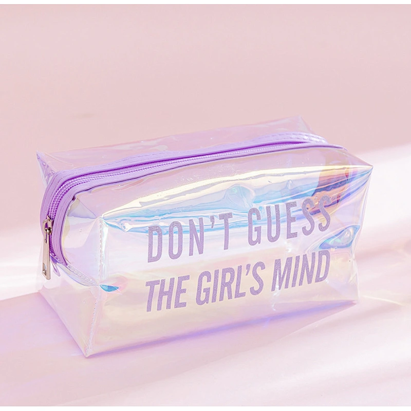 Creative Colorful Laser Waterproof Cosmetic Bag Ins Girl PVC Storage Bag Travel Portable Pencil Bag