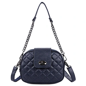 Fashion High Capacity 3 Layer Zipper PU Leather Round Diamond Lattice Messenger Shoulder Bags for Women Purse Bag