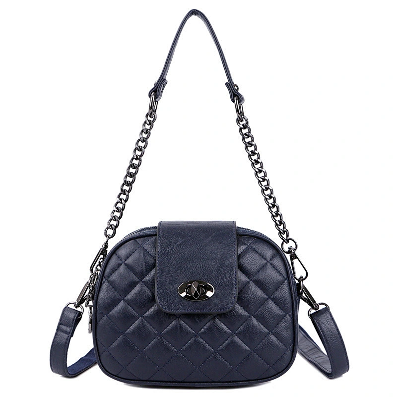 Fashion High Capacity 3 Layer Zipper PU Leather Round Diamond Lattice Messenger Shoulder Bags for Women Purse Bag