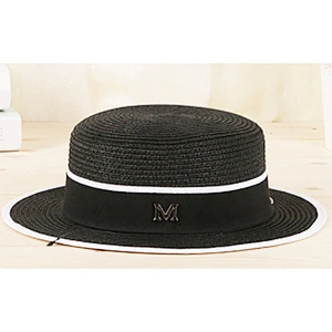 Summer Holiday Beach Sun Black And White Pom Pom Straw Hat