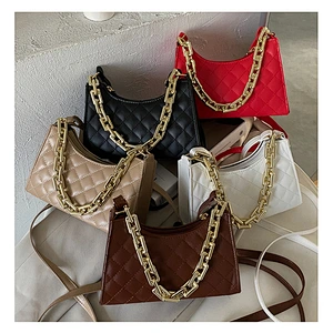 Lattice Embroidered Popular Style Elegant Chain PU Leather Bag For Girls