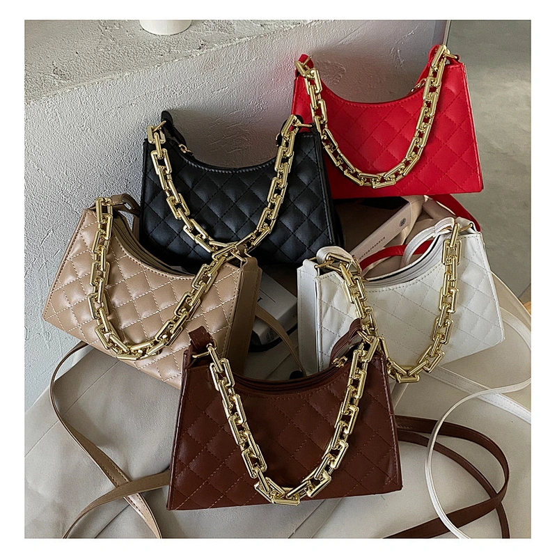 Lattice Embroidered Popular Style Elegant Chain PU Leather Bag For Girls