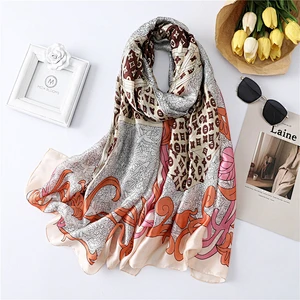 Ladies decorative fashion printing sunscreen shawl scarf colorful hangzhou imitated silk scarf
