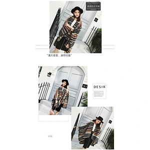Autumn Winter New Korean Style Literary Wave Stripe Split Scarf Thick Warm Big Shawl Fashion Cloak Jacket Women
