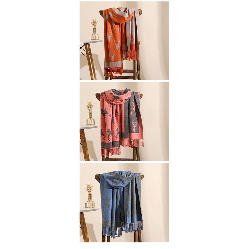 Small Daisy Flower Cashmere Scarf Female Winter Korean Version Double-Sided Printing Student Warm Tassel Scarf