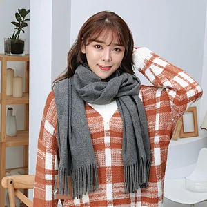 Wool Spinning Scarf Women Winter Thick Warm Red Shawl Scarf Pure Color Men Wool Cashmere Scarf