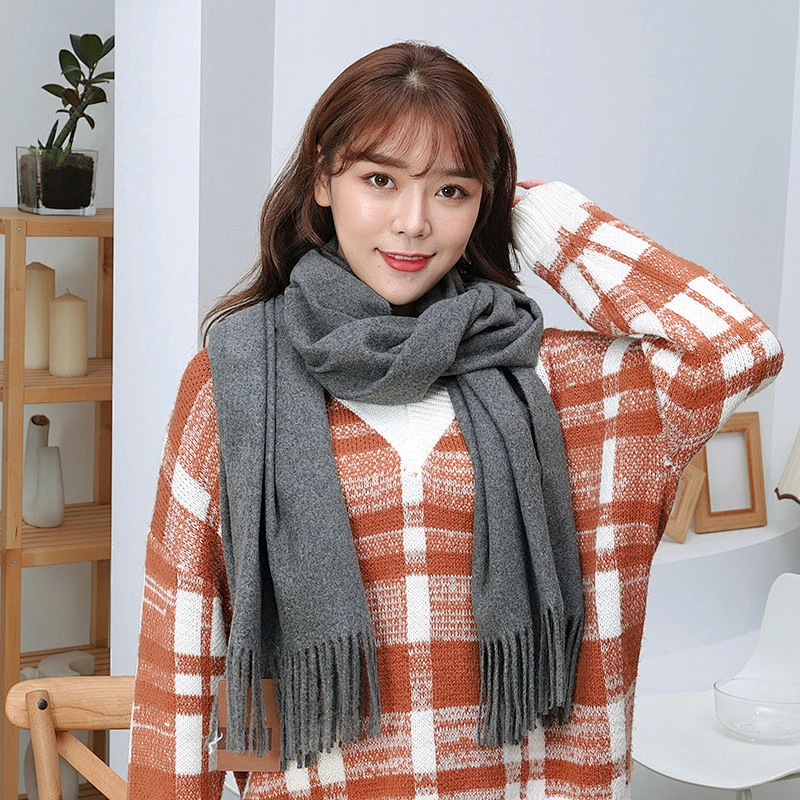Wool Spinning Scarf Women Winter Thick Warm Red Shawl Scarf Pure Color Men Wool Cashmere Scarf