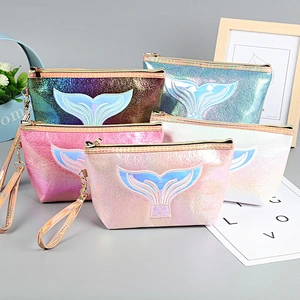 Custom Designed PU Leather Pouch Make Up Cosmetic Bag Pouch Hologram Clutch Cosmetic Bags With Zipper