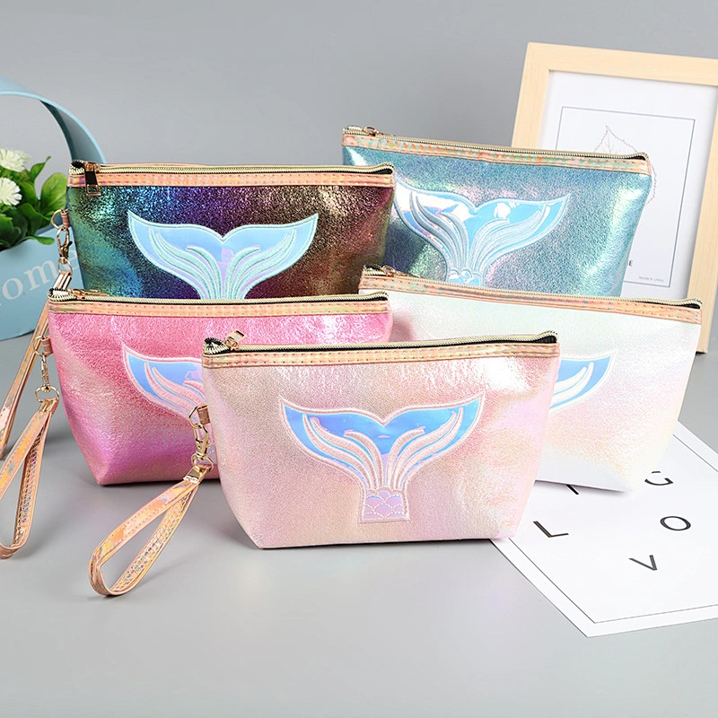 Custom Designed PU Leather Pouch Make Up Cosmetic Bag Pouch Hologram Clutch Cosmetic Bags With Zipper