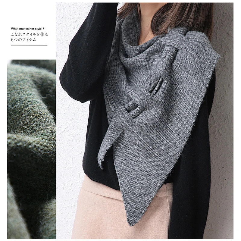 2021 Autumn Winter Plain Color New Ladies Triangle Small Scarf Perforated Hollow Shawl Scarf