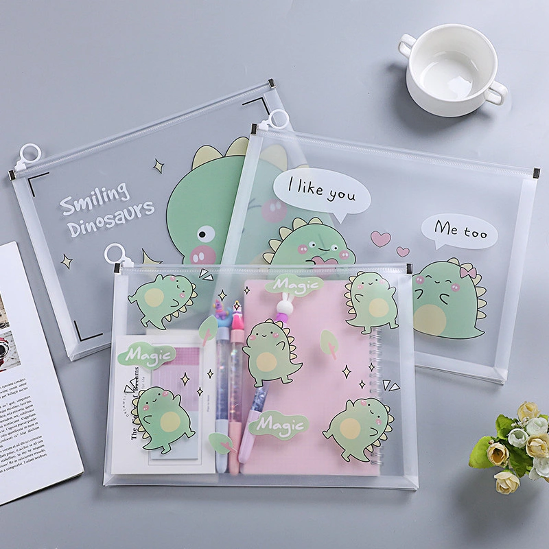 New Transparent A4 File Bag Thickened PP Student Test Paper Storage Bag Finger Ring Waterproof Pull Side Pencil Bag