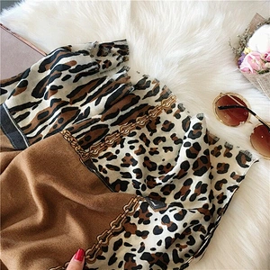 2020 Autumn Winter Thin Female Leopard Stitching Fashion Cotton Hemp Leopard Print Scarf Shawl