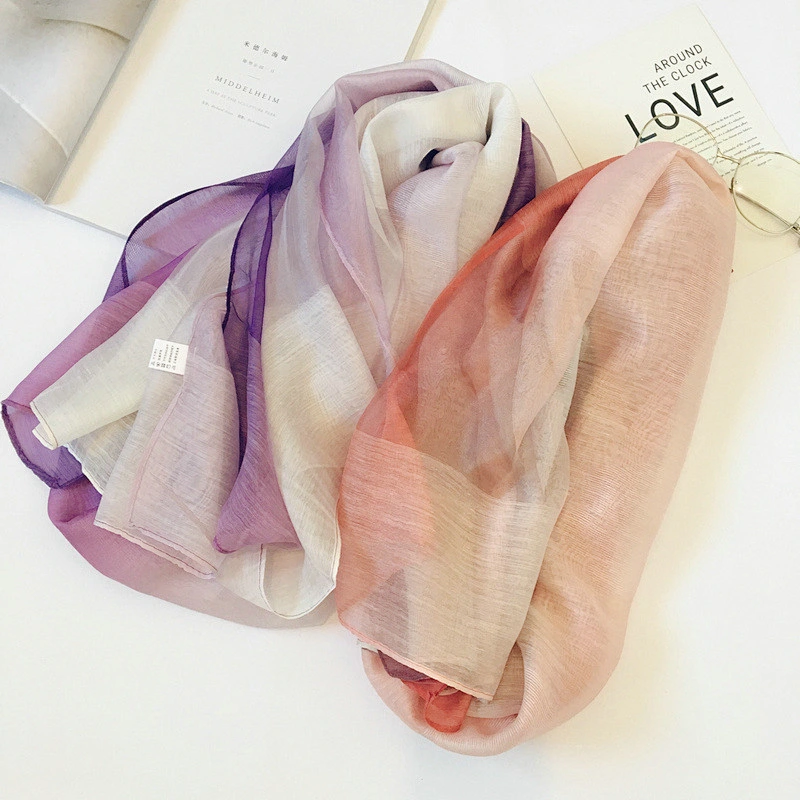 Summer and autumn gradient color thin scarf female wild sunscreen organza scarf air conditioning shawl