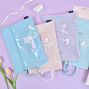 Korea Creative Candy Rabbit Oxford Cloth File Bag Cute Cartoon Double Zipper Pupils Book Pencil Bag