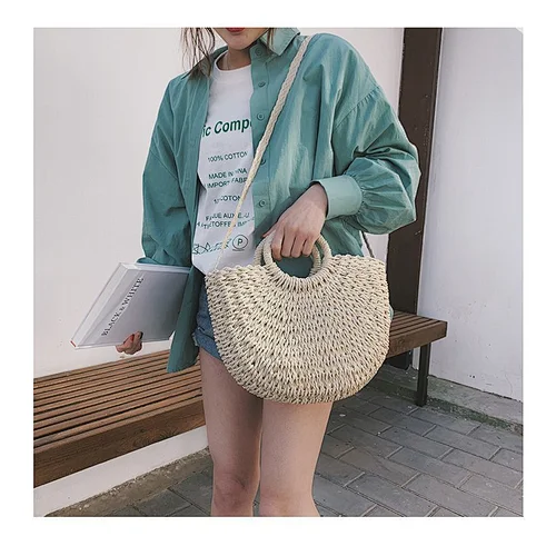 Handmade Straw Bag Female Holiday 2020 Summer Rattan Straw Bag Beach Hand Woven Bag