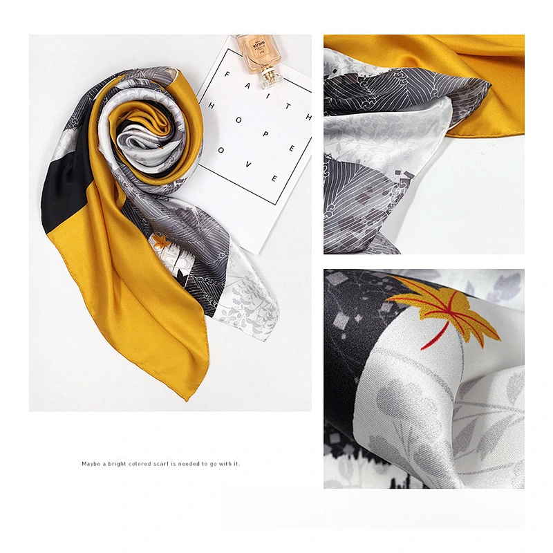 Autumn Winter New Style Maple Leaf Pattern Silk Scarves European American Large Square Silk Scarves Shawl
