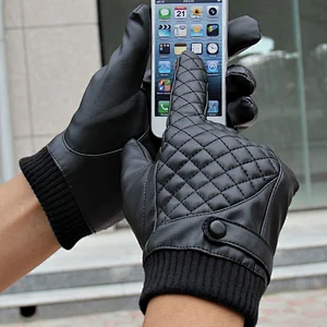 Winter Men's Touch Screen Gloves PU Leather Plus Velvet Warm Windproof Gloves Korean Winter Riding Gloves