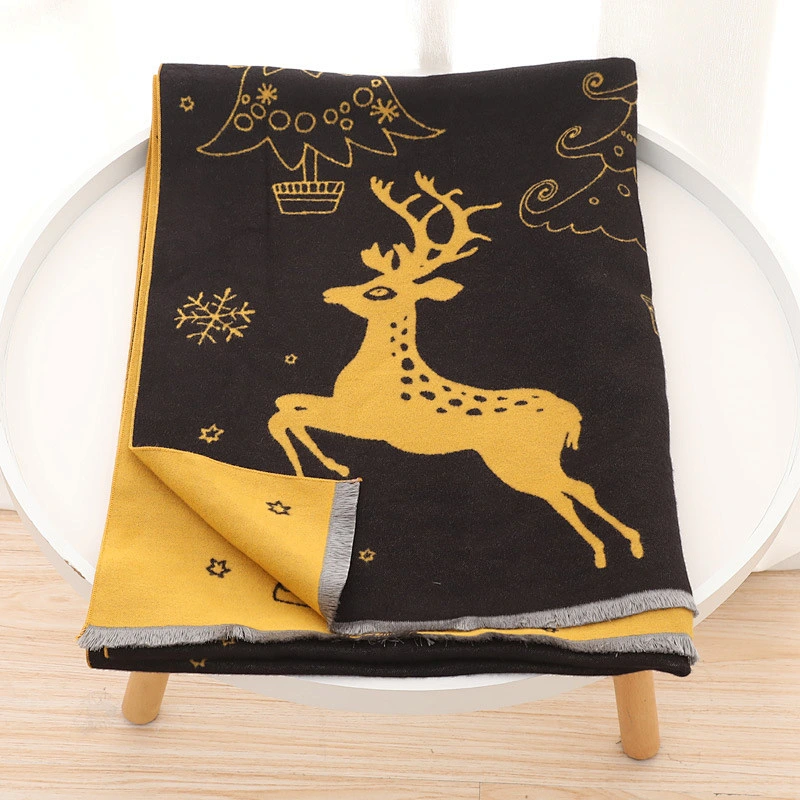 european american wholesale christmas deers fresh cashmere scarf women's plus velvet thick plain scarf
