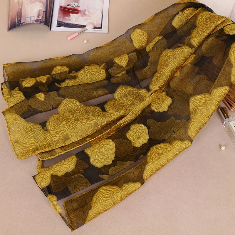 Rose Jacquard Sunscreen Multicolor Printing Long Polyester Soft Wrap Scarf Ladies Shawl Scarves Abrigos Accesorios Mujer