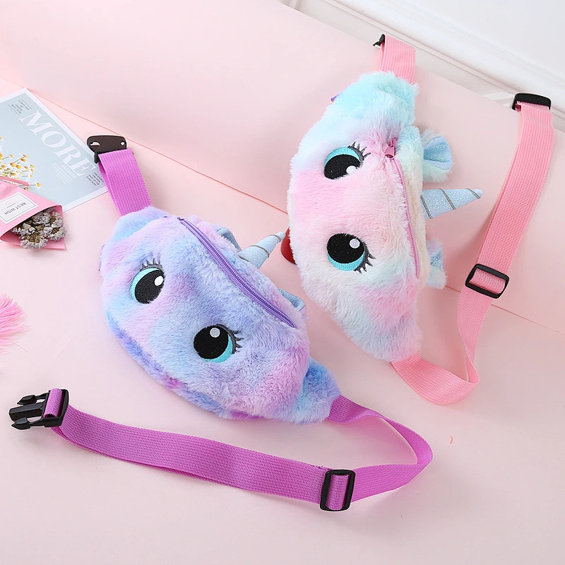 2020 Fashion Children Plush Unicorn Waist Bag Unicorn Crossbody Cute Rainbow Pink Kids Fanny Pack