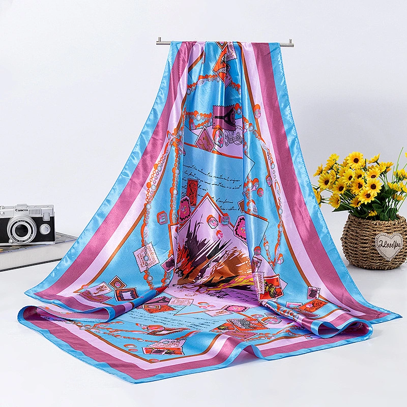 Summer thin section 90 gauze female summer sunscreen small square scarf retro cartoon printing square scarf