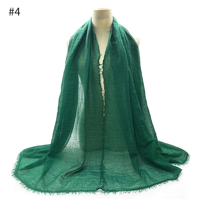 Female cotton and linen solid color little wild tassel scarf soft shawl muslim headscarf