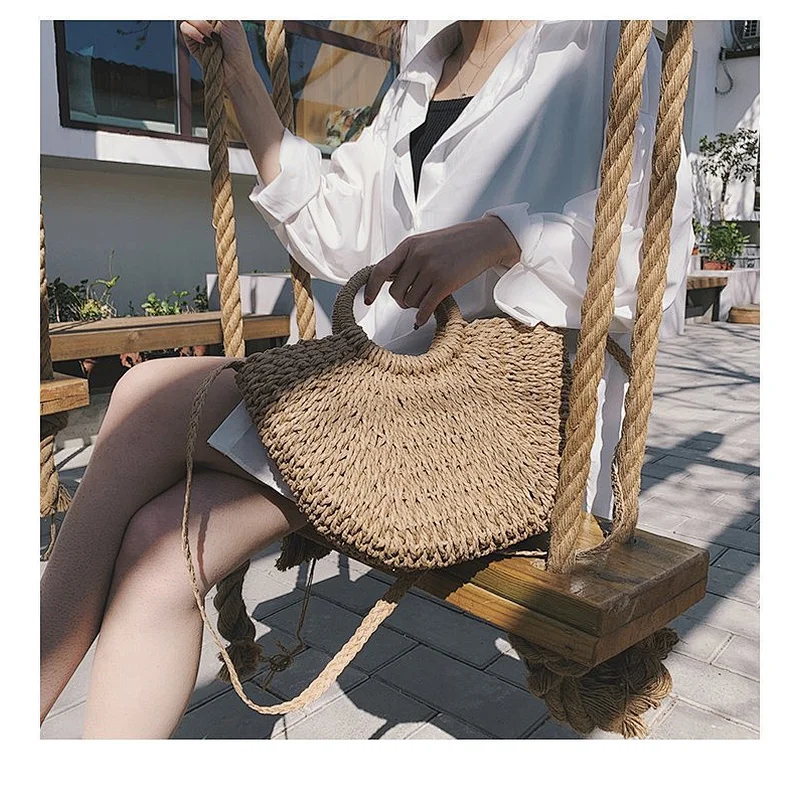 Handmade Straw Bag Female Holiday 2020 Summer Rattan Straw Bag Beach Hand Woven Bag