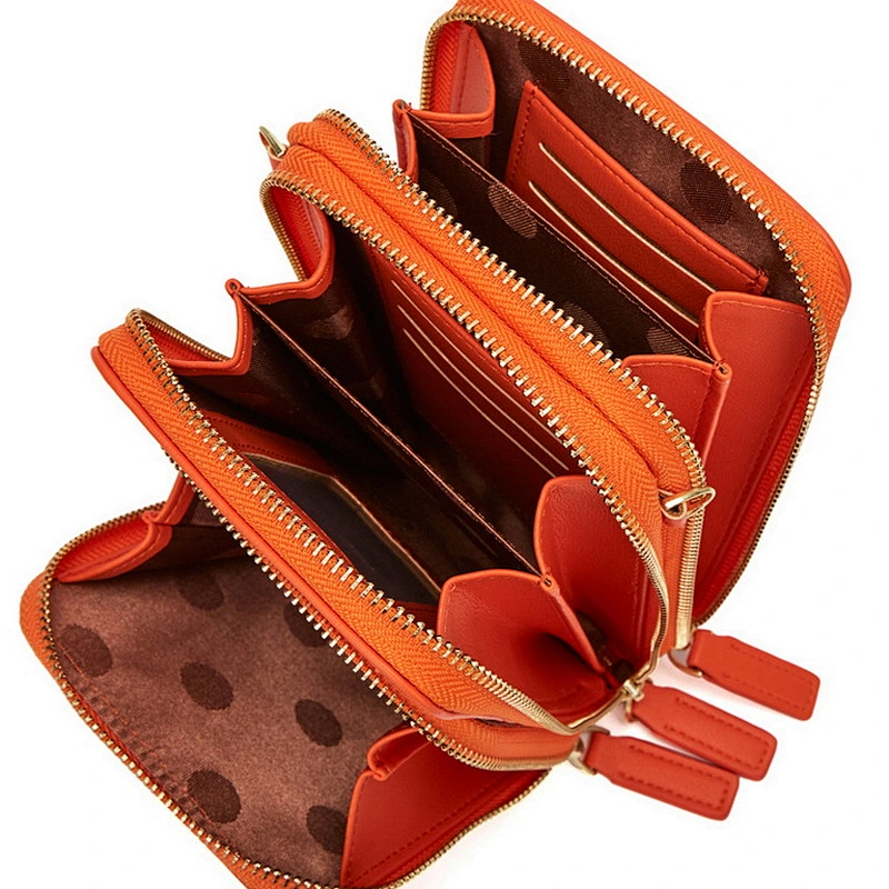 Fashion large capacity solid color multifunctional women crossbody cell phone wallet bag