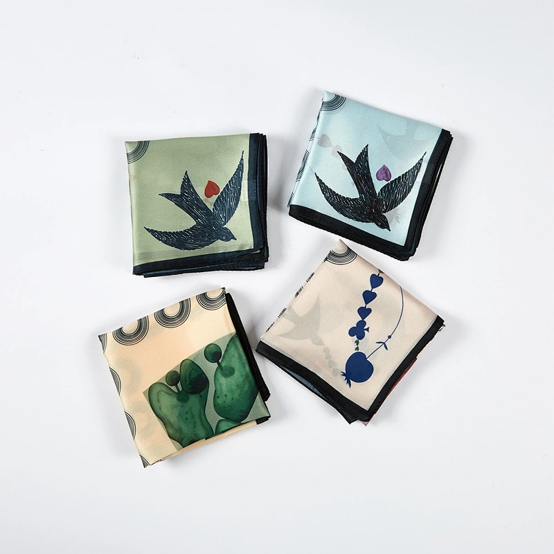 Swallow Leaf Printed Sunscreen Scarf Temperament simulation Silk Small Square Scarf