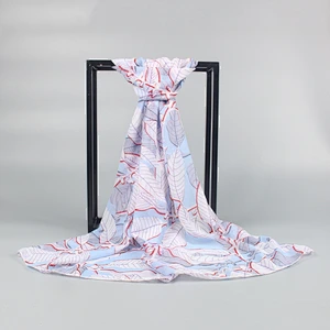 Spring and summer sun protection shawl silk scarf beach towel leaves printed women chiffon scarf
