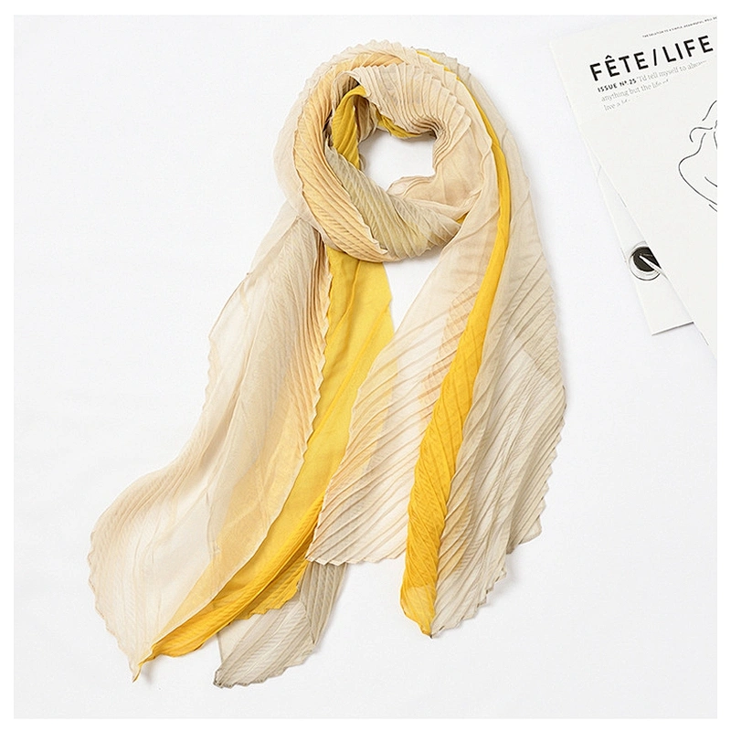 Spring Summer All-Match Scarf New Fashion Medium Long Scarf Elegant Women Pleated Silk Scarf