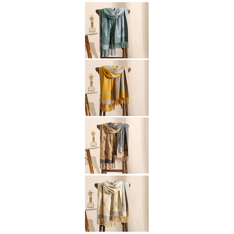 Small Daisy Flower Cashmere Scarf Female Winter Korean Version Double-Sided Printing Student Warm Tassel Scarf