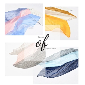 Spring Summer All-Match Scarf New Fashion Medium Long Scarf Elegant Women Pleated Silk Scarf