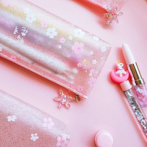Pink Fresh Pencil Bag Transparent Frosted Storage Bag Stationery For Student School Supplies
