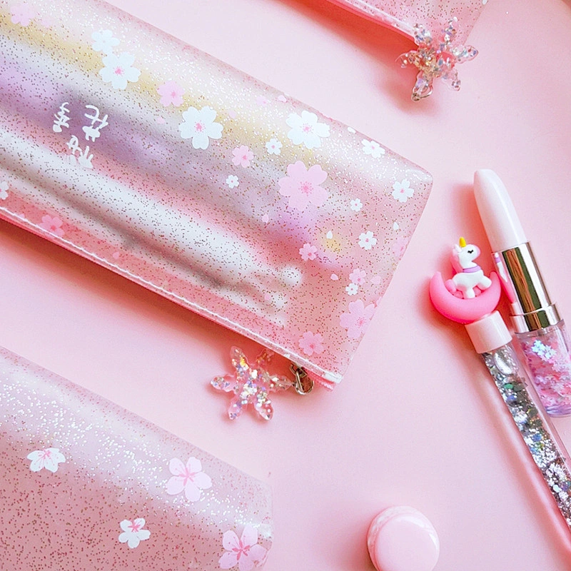 Pink Fresh Pencil Bag Transparent Frosted Storage Bag Stationery For Student School Supplies